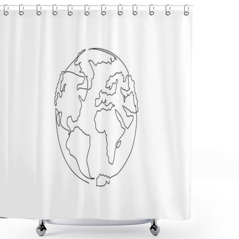 Personality  Single One Line Drawing A Globe Whose Islands Are Made Of Tree Leaves. The Symbolism Of The Earth Requires Leaves To Remove Pollution. Go Green. Earth Day. Continuous Line Design Graphic Illustration Shower Curtains