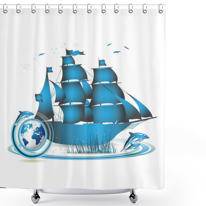 Personality  Blue Earth With Ship Shower Curtains