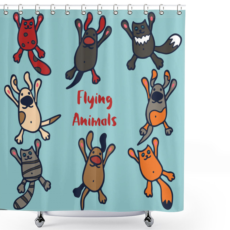 Personality  Set Of 8 Funny Flying Animals. Shower Curtains