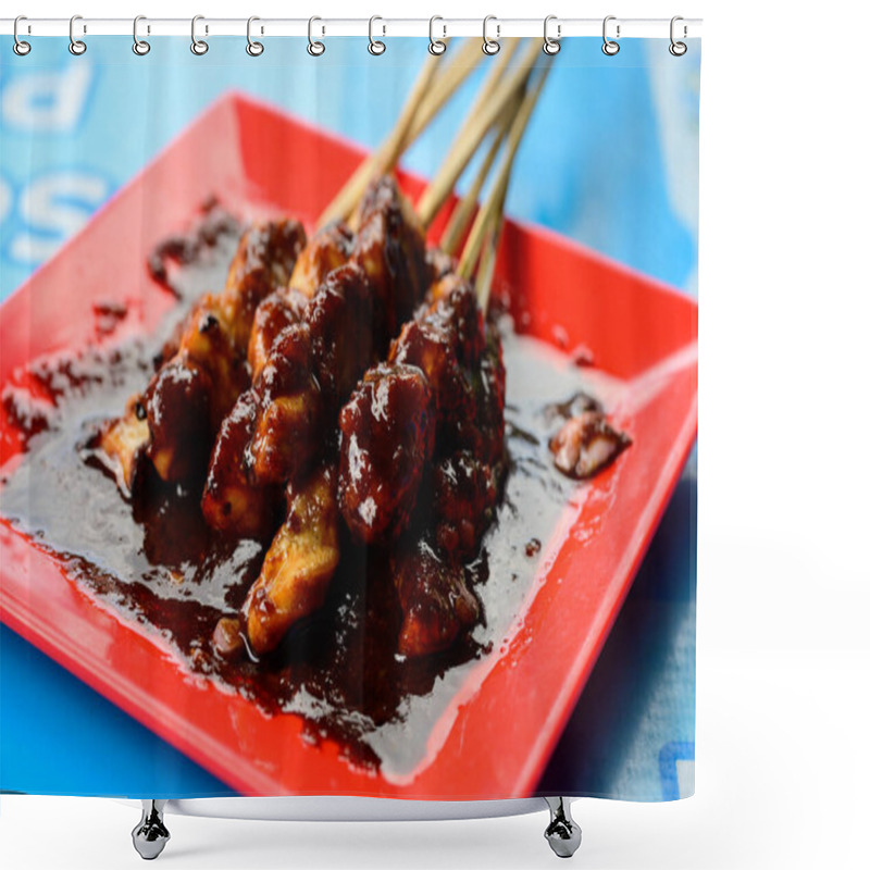 Personality  Sate Or Satay Grilled Indonesian Chicken Skewers Bali Style With Spicy Peanut Sauce Shower Curtains