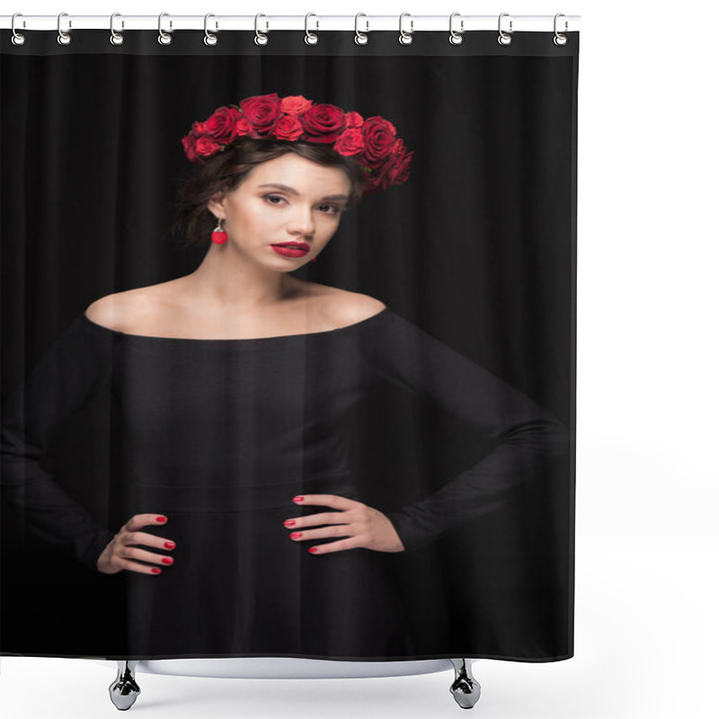 Personality  Woman With Roses Wreath On Head Shower Curtains