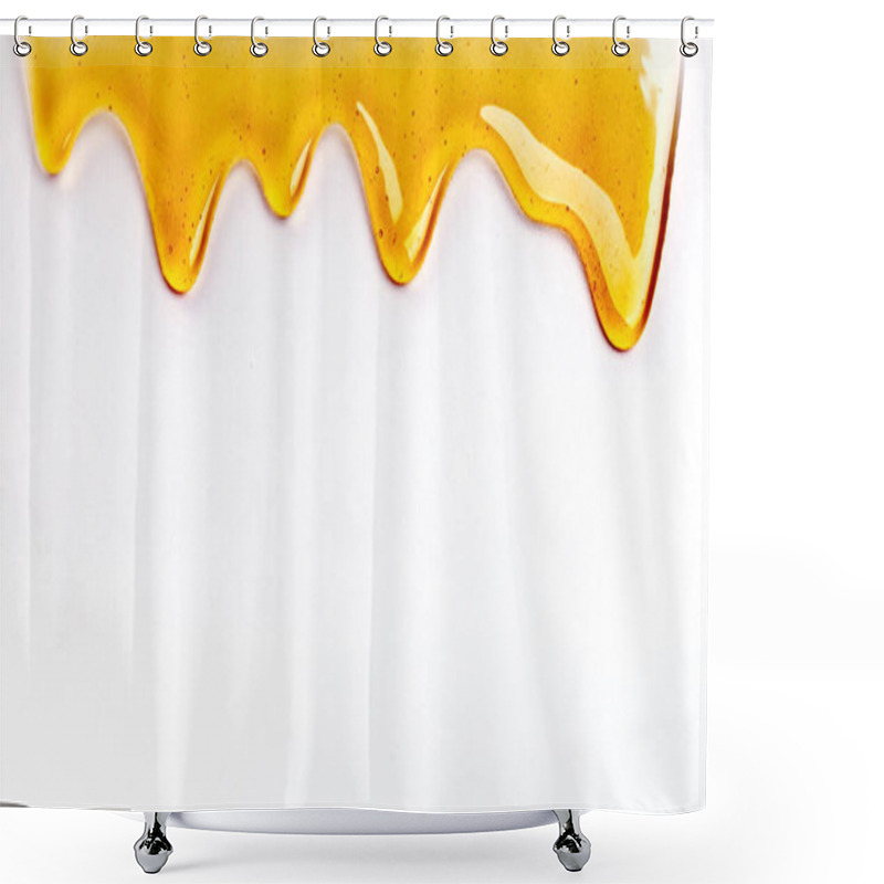 Personality  Dripping Honey Seamlessly Repeatable From The Top Over White With Copyspace And Text Shower Curtains