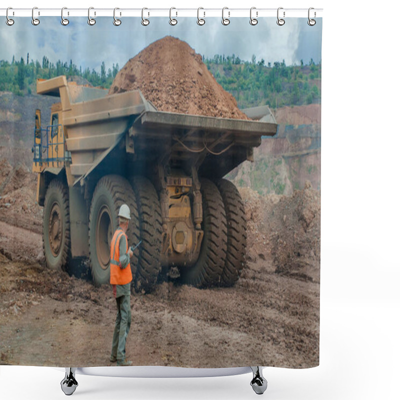 Personality  Master Controls The Transport Of Fossils In The Ore Quarry Dump Truck. Shower Curtains