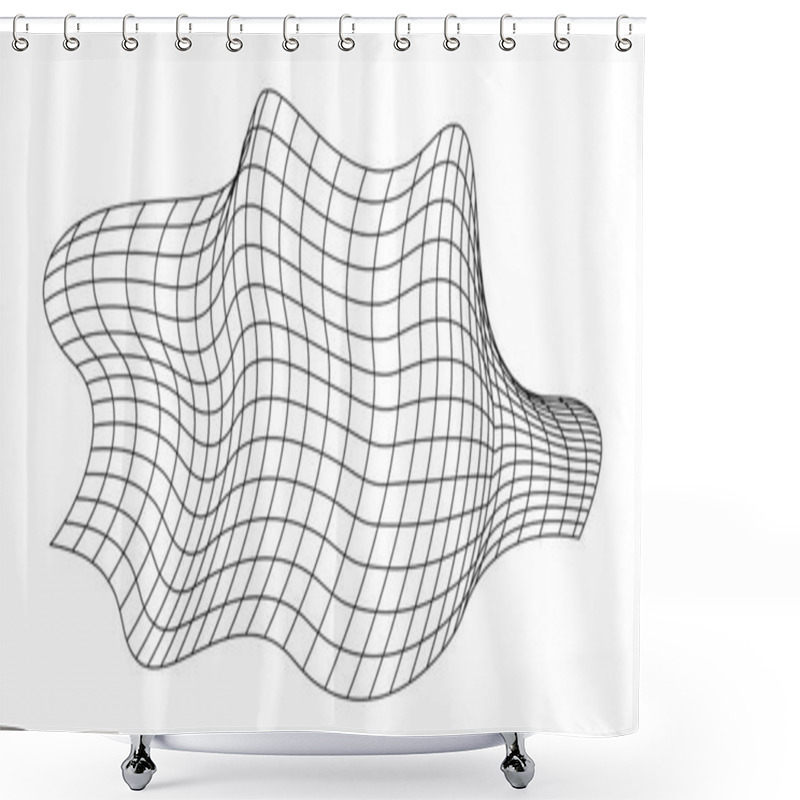 Personality  Net Flying Waving. Texture Wave Textile. Fabric Square Cells Of Sea Wind. Vector Illustration Rolling Hills. Flag Windy Stream Flow. Network Structure Surface Checkered Background Sport Lines Border. Shower Curtains