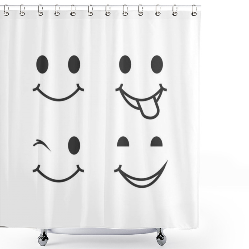 Personality  Set Of Funny Smiley Faces With Different Expressions On White Ba Shower Curtains