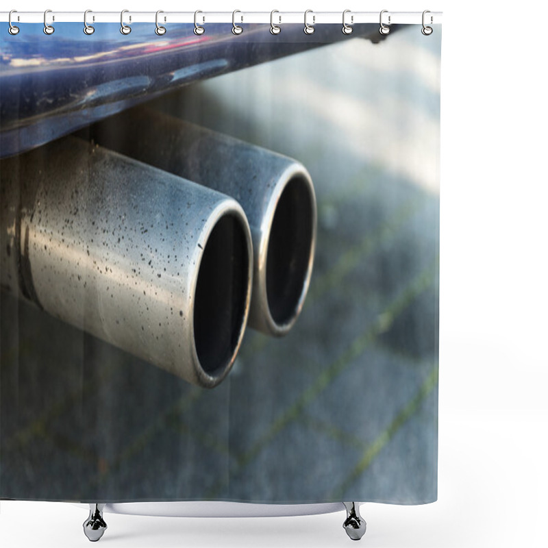 Personality  Dual Exhaust Of A Car, Concept For Emissions And Particulate Mat Shower Curtains