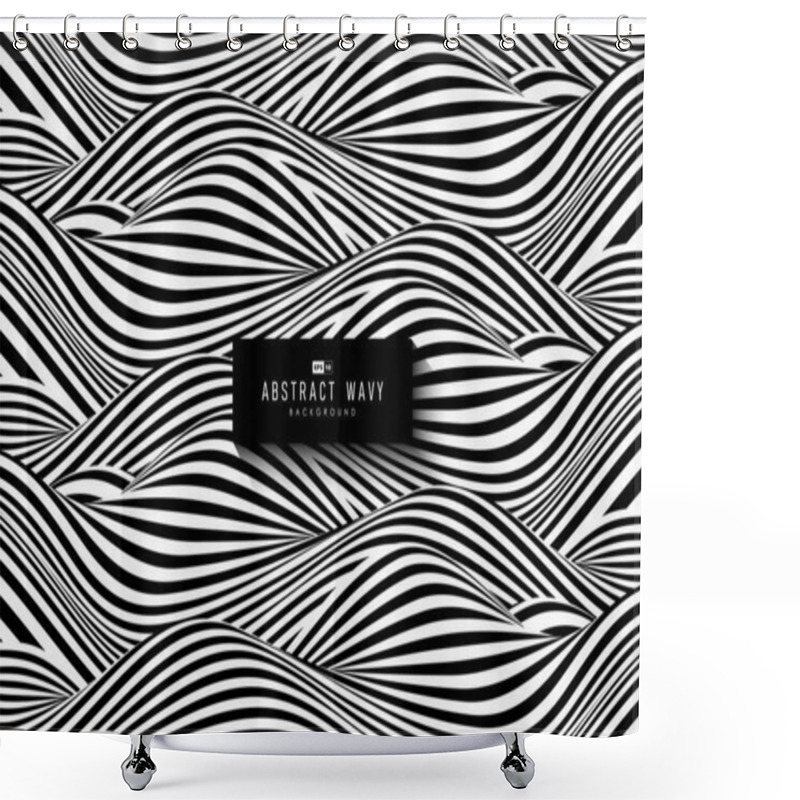 Personality  Abstract Black And White Wavy Pattern Design Of Texture Background. Use For Copy Space Of Text, Cover, Annual Report, Ad, Artwork. Illustration Vector Eps10 Shower Curtains