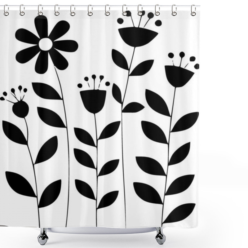 Personality  Flower Pattern - Black And White Vector Illustration Shower Curtains