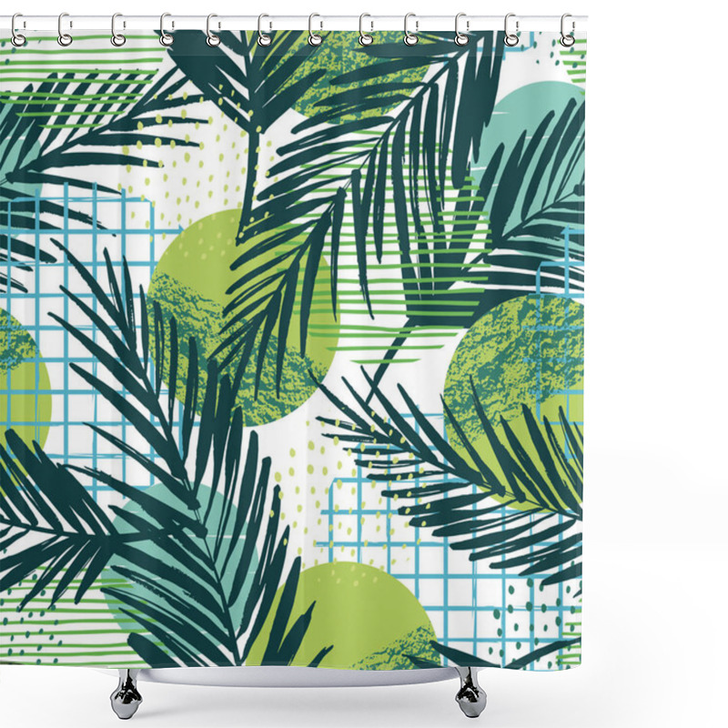 Personality  Trendy Seamless Exotic Pattern With Palm And Geometric Elements. Shower Curtains