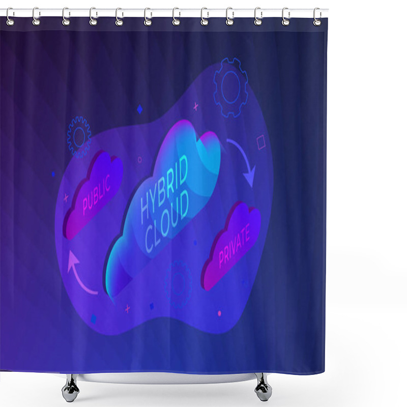 Personality  Hybrid Cloud Vector Concept Illustration. A Combination Of Related Private And Public Clouds Business Computing IT Infrastructure. Shower Curtains