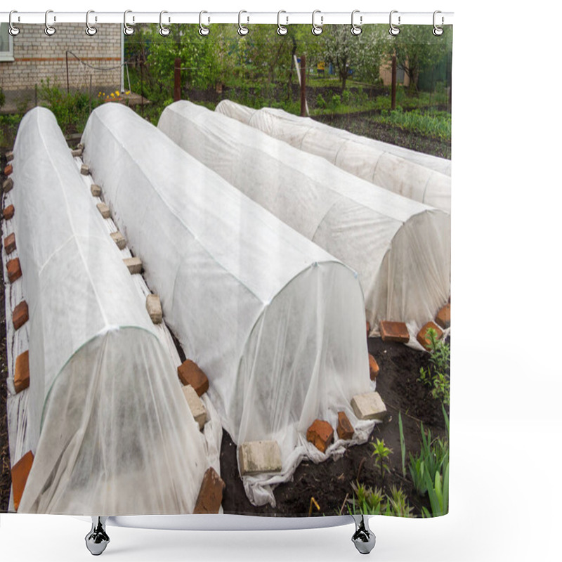 Personality  Garden Beds Covered With White Covering Material Shower Curtains