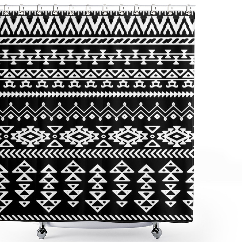 Personality  Seamless Hand Drawn Stripes Pattern With Ethnic And Tribal Ornament. Shower Curtains