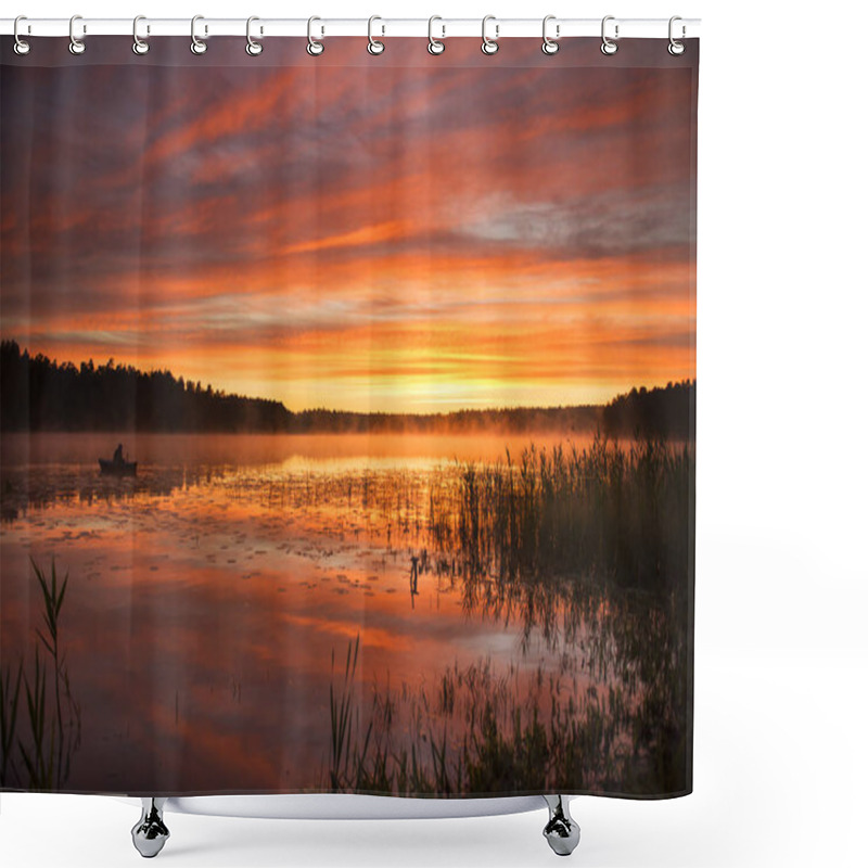 Personality  Summer Sunrise Over Lake In Poland Shower Curtains