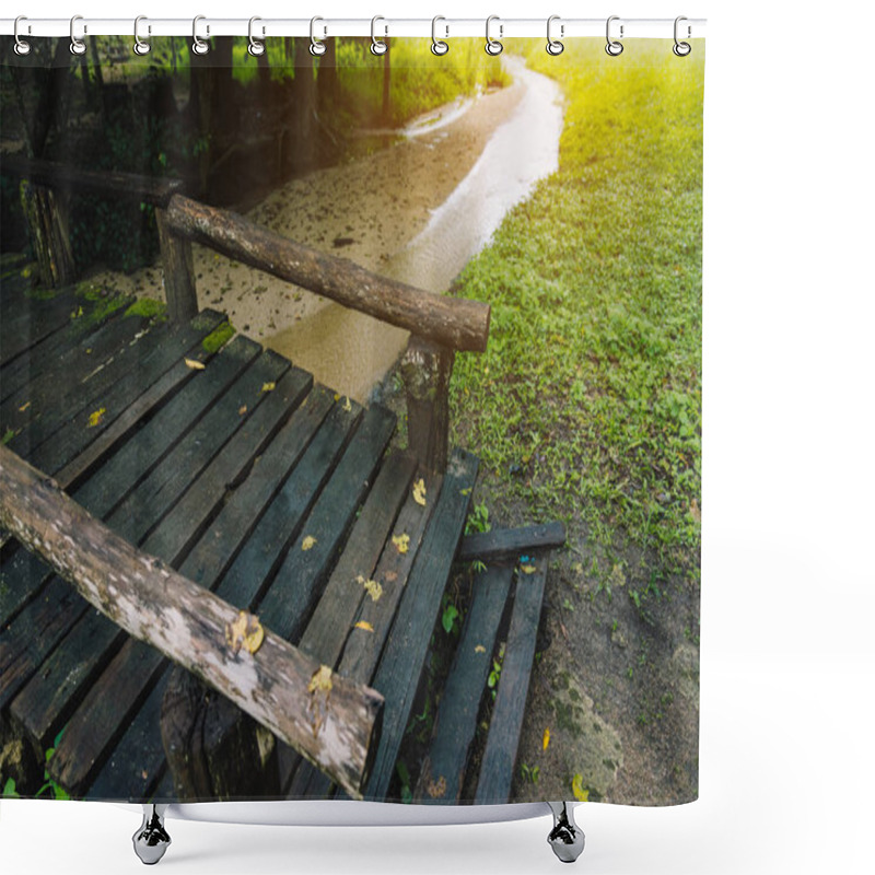 Personality  Small River With Old Wooden Bridge . Shower Curtains