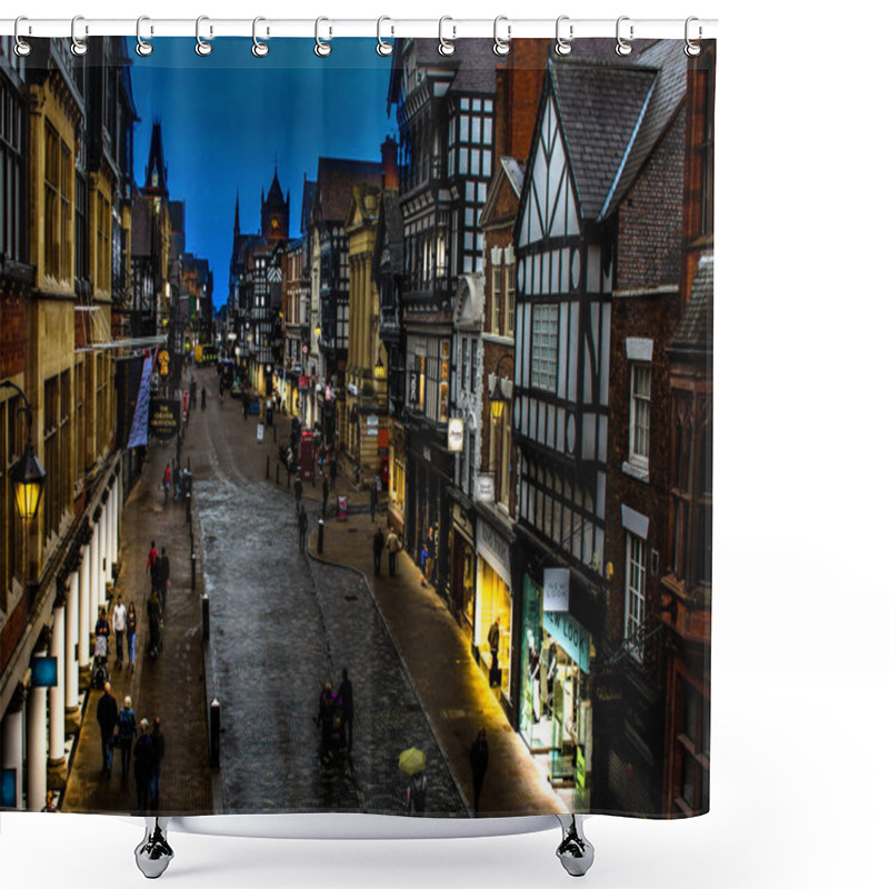 Personality  Chester City And Street Shops At Dusk Shower Curtains