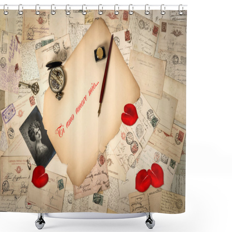 Personality  Old Love Letters And Post Cards Shower Curtains