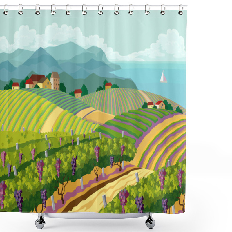 Personality  Rural Landscape With Vineyard Shower Curtains