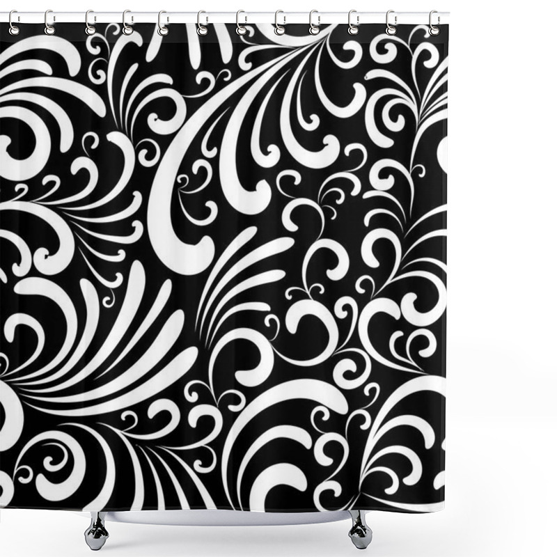 Personality  Isolated Black White Floral Vector Seamless Pattern.  Shower Curtains