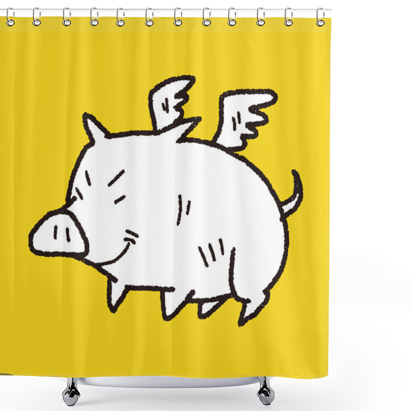 Personality  Flying Pig Doodle Shower Curtains