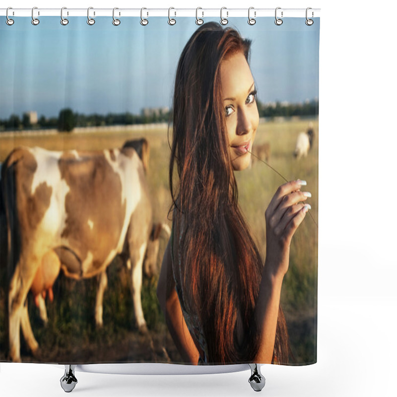 Personality  Girl On Meadows Shower Curtains