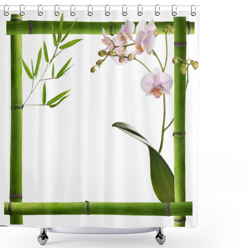 Personality  Square Frame From Green Bamboo With Orchid Flowers Shower Curtains