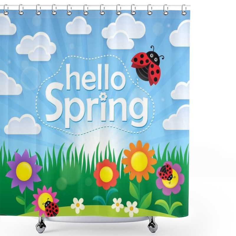 Personality  Hello Spring Theme Image 2 Shower Curtains