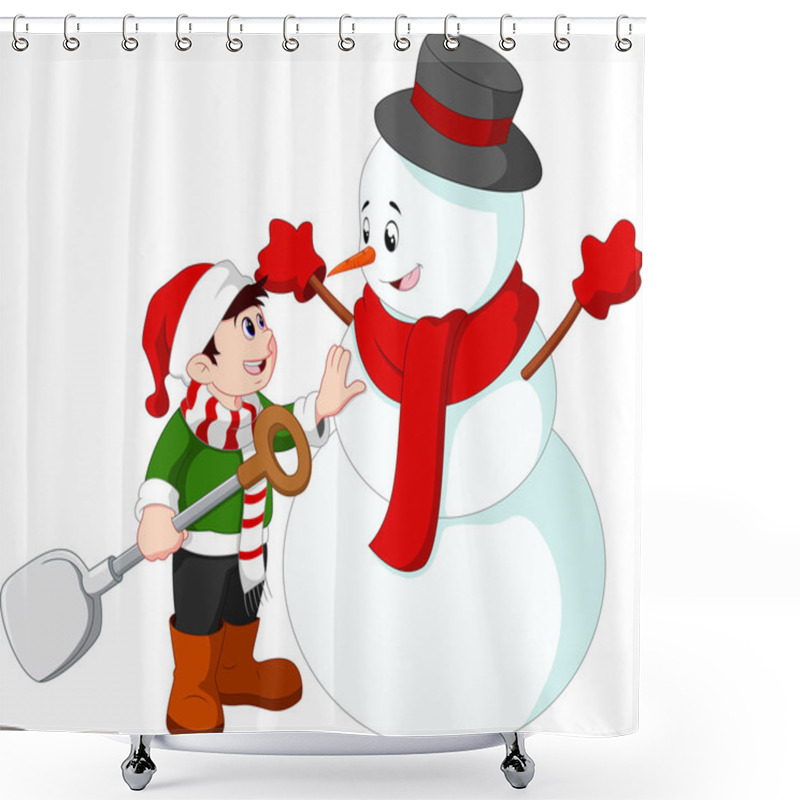 Personality  Little Kid Making A Snowman Shower Curtains