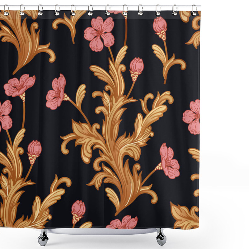 Personality  Seamless Pattern With Flowers And Baroque Decor Elements. Shower Curtains