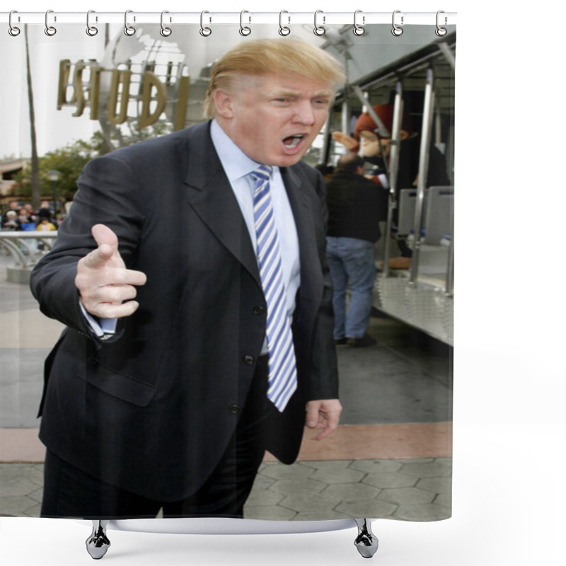 Personality  Donald Trump Kicks Off The Sixth Season Casting Call Search For The Apprentice Held In The Universal Studios Hollywood, USA On March 10, 2006. Shower Curtains