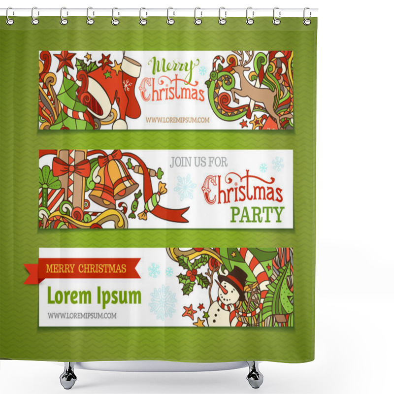 Personality  Vector Set Of Cartoon Christmas Banners.  Shower Curtains