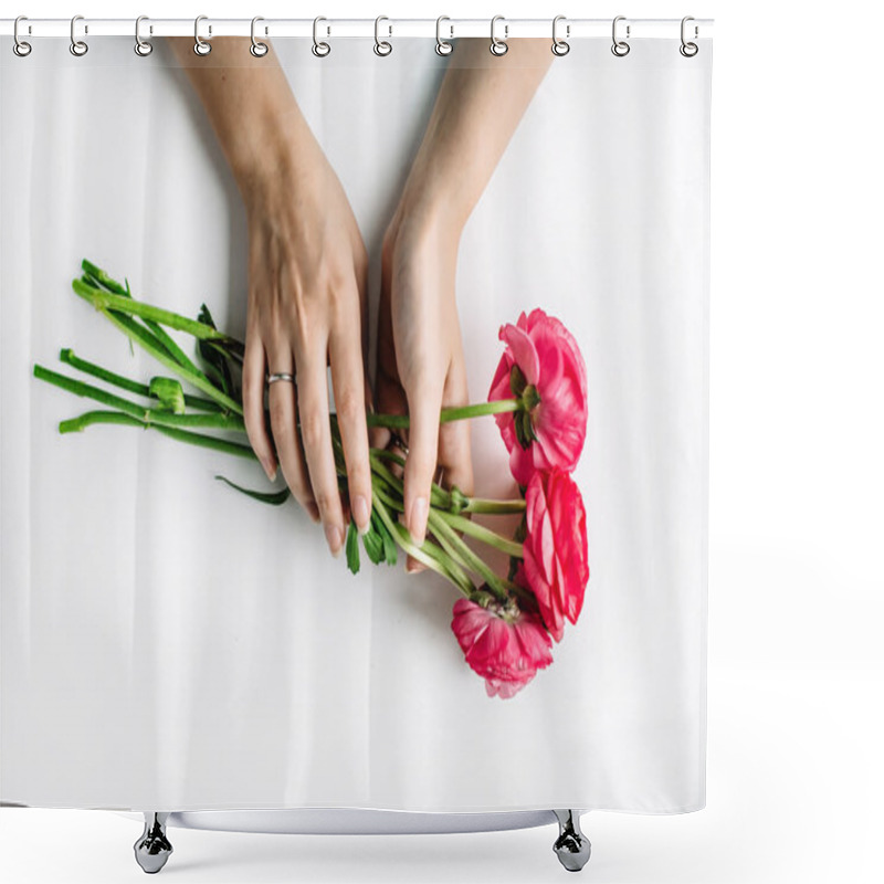 Personality  Bouquet Of Red Ranunculus Or Roses  Shower Curtains