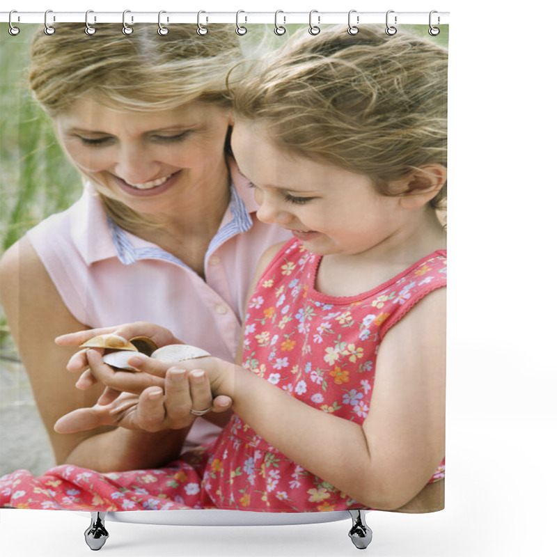 Personality  Mother And Daughter Looking At Shells Shower Curtains