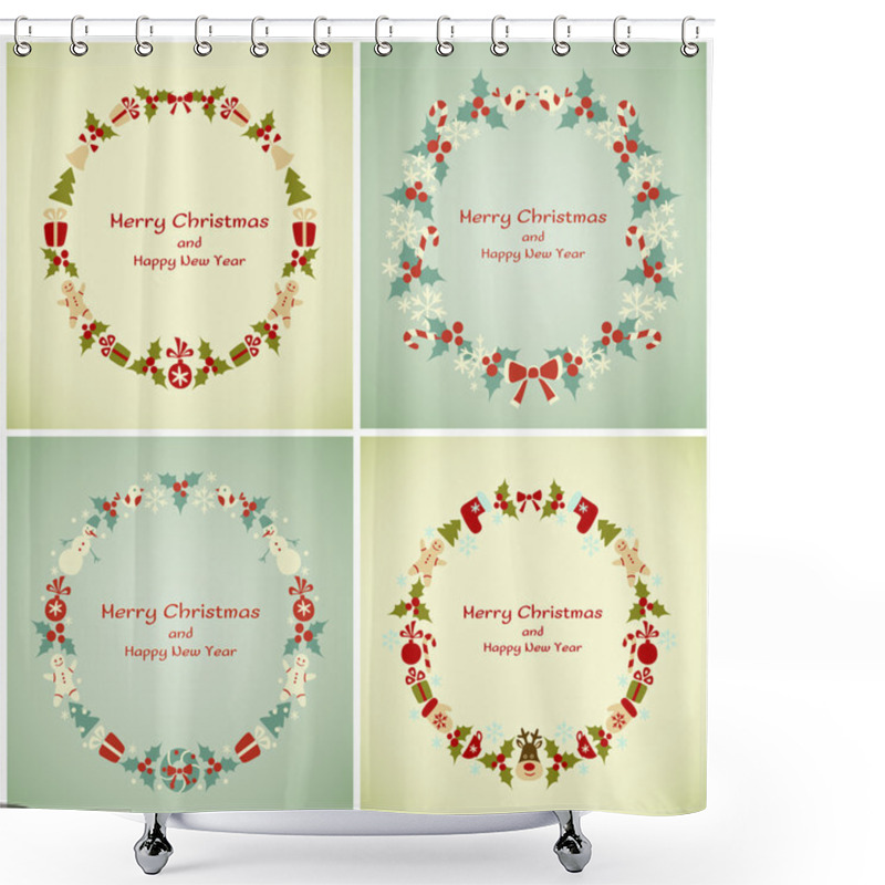 Personality  Set Of Christmas Frames Shower Curtains