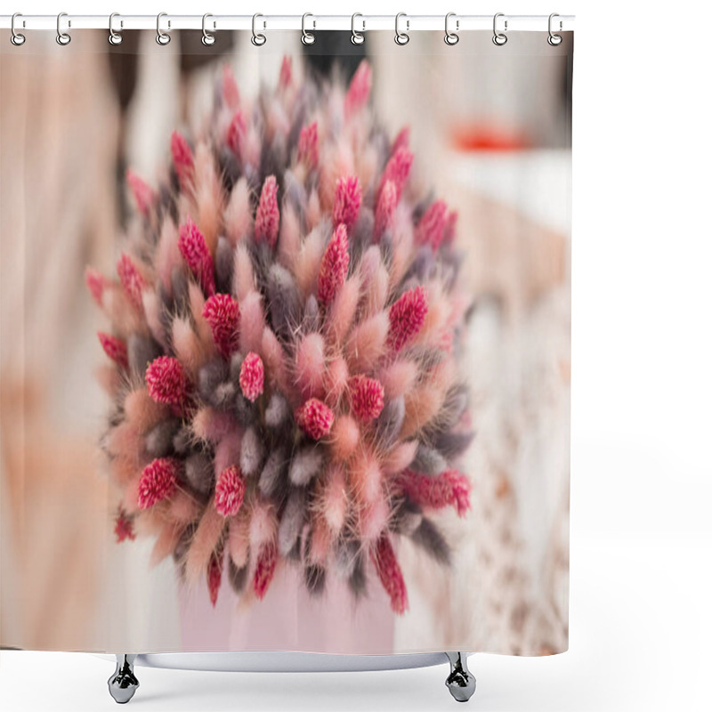 Personality  A Bouquet Of Dried Meadow Plants And Flowers For Home Decoration With A Floral Multicolored Grass In A Soft Selective Focus. Shower Curtains