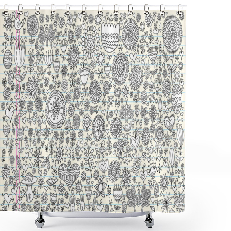 Personality  Doodle Sketch Flowers Spring Vector Set Shower Curtains