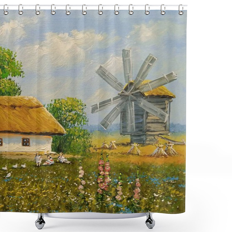 Personality  Oil Paintings Rural Landscape, Old Village,  Landscape In The Village. Fine Art, Old Farm House In The Countryside Shower Curtains