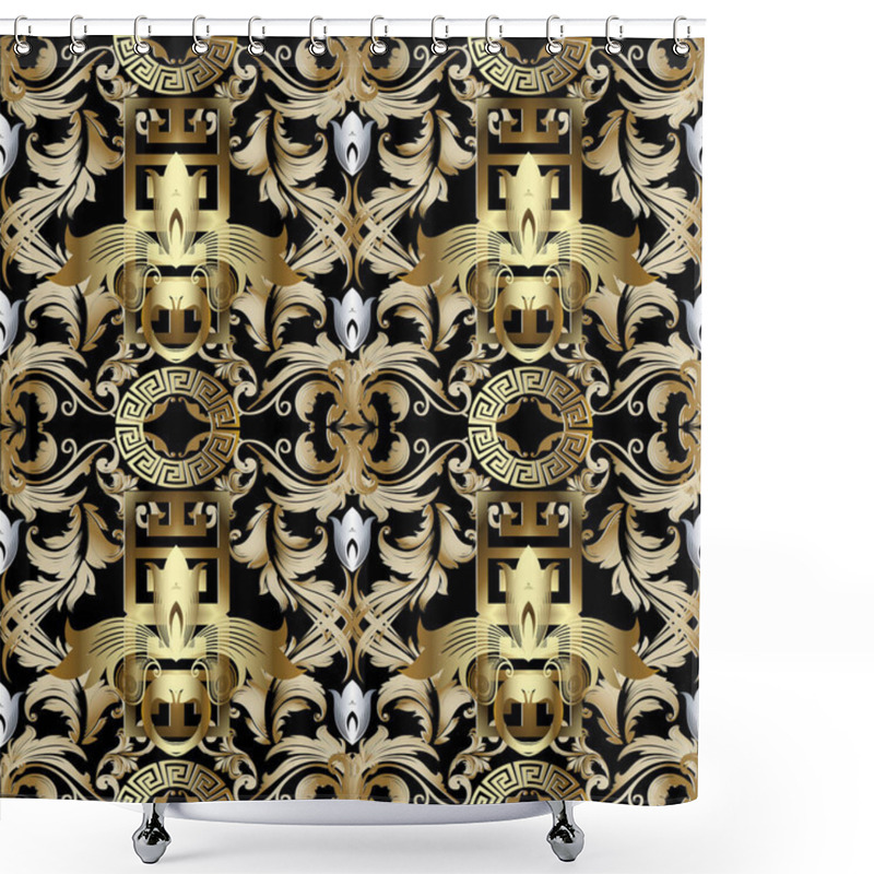 Personality  3d Gold Baroque Seamless Pattern. Wallpaper. Greek Key Meander  Shower Curtains