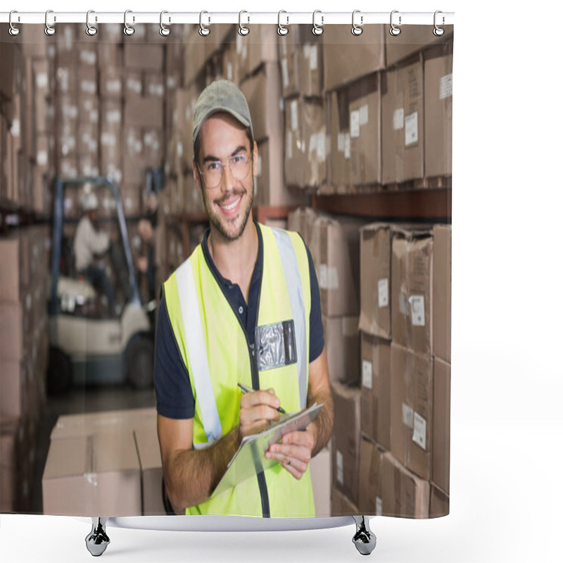 Personality  Warehouse Worker With Clipboard Shower Curtains