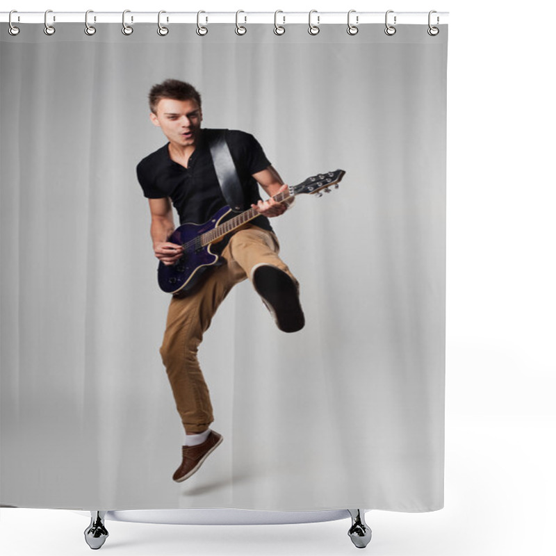 Personality  Rockstar Leap With Guitar Shower Curtains