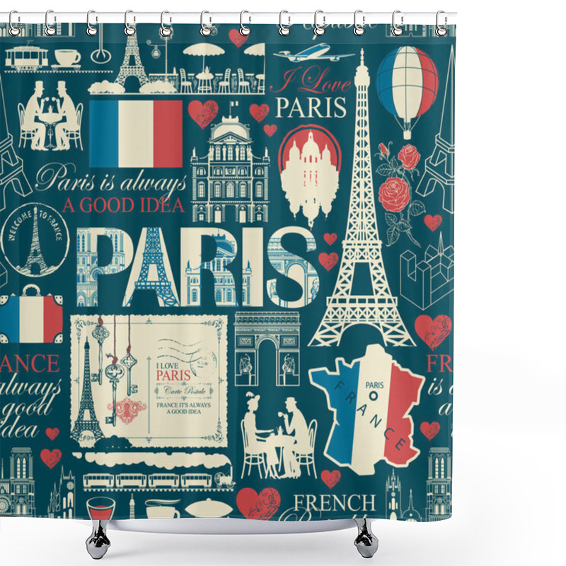 Personality  Seamless Background On Theme Of France And Paris Shower Curtains