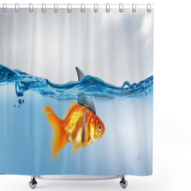 Personality  Gold Fish With Shark Flip  . Mixed Media Shower Curtains