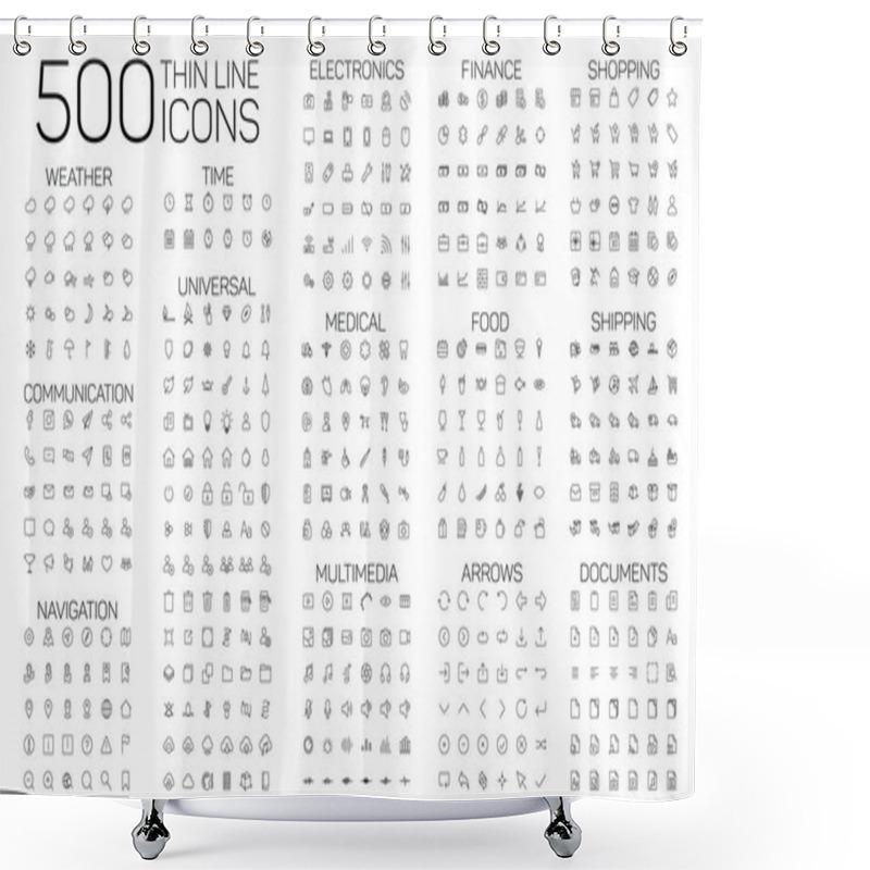 Personality  500 Thin Line Icons Set Shower Curtains