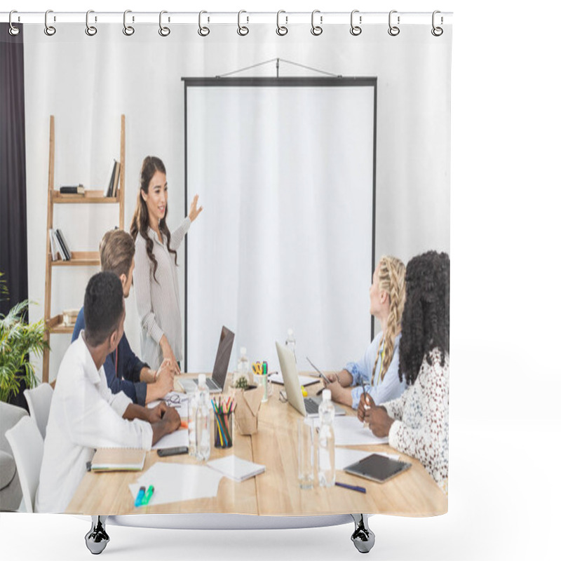 Personality  Asian Businesswoman Making Presentation Shower Curtains