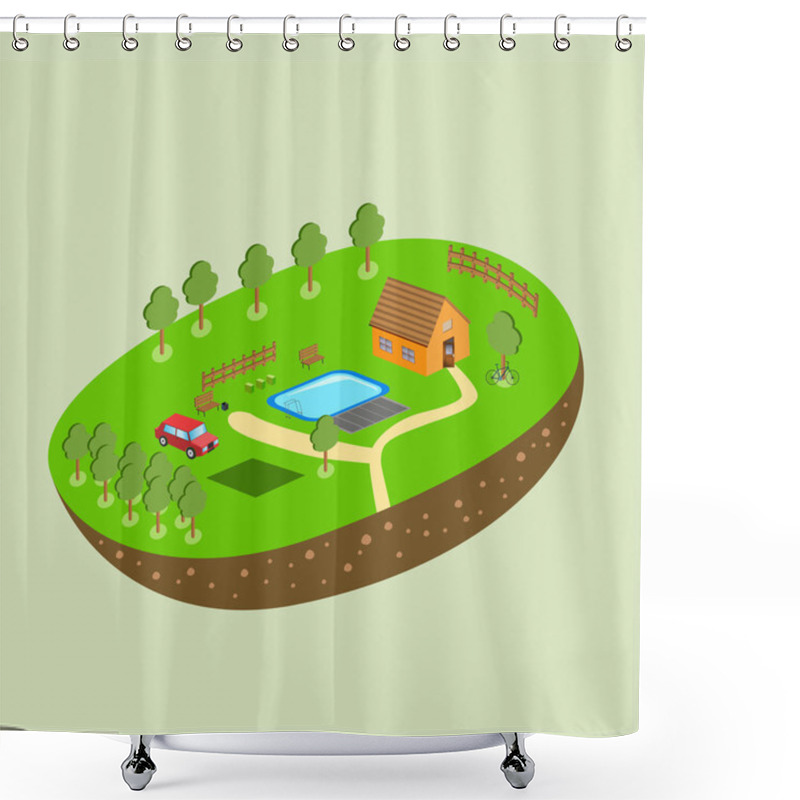 Personality  Vector Piece Of Land And Sky With Objects Shower Curtains