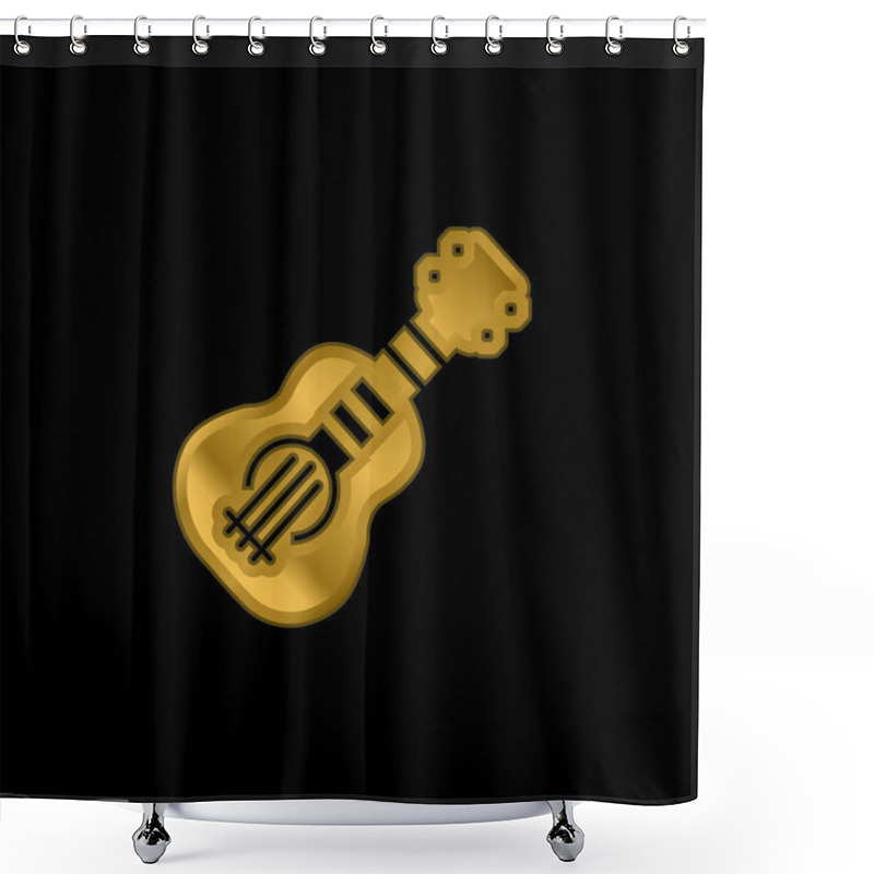 Personality  Bass Guitar Gold Plated Metalic Icon Or Logo Vector Shower Curtains