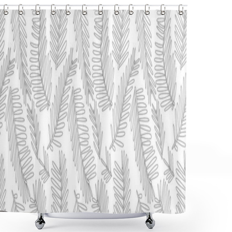 Personality  A Botanical Seamless Pattern. A Branches Outline Black And White Pattern. Leaves Simple Seamless Pattern. Editable Stroke. Shower Curtains