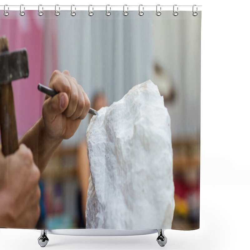 Personality  Man Carving Stone Statue Shower Curtains