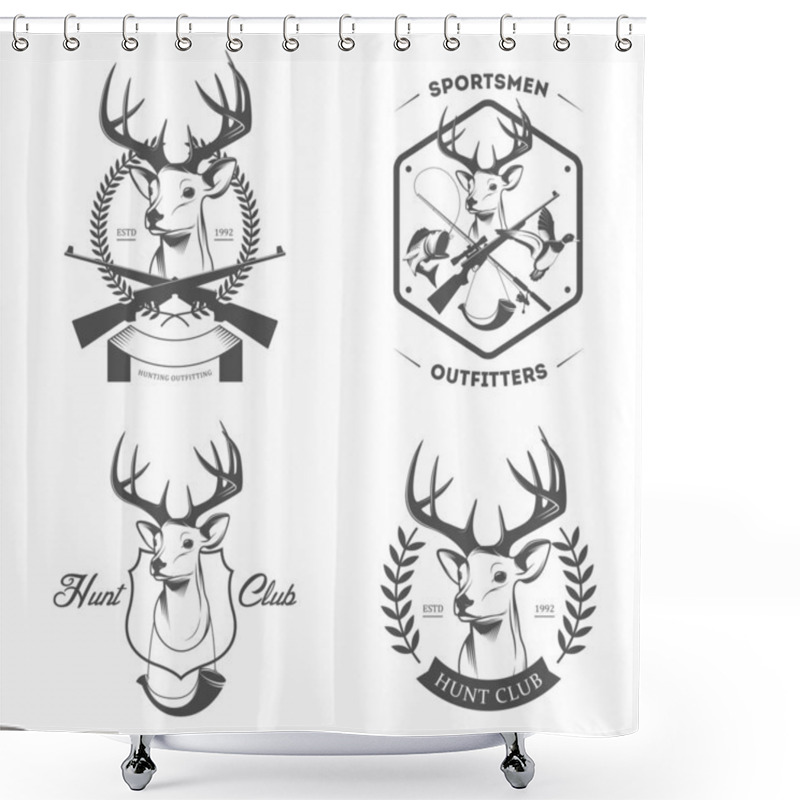 Personality  Set Of Hunting And Fishing Labels And Badges Shower Curtains