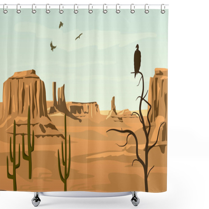 Personality  Horizontal Cartoon Illustration Of Prairie Wild West. Shower Curtains