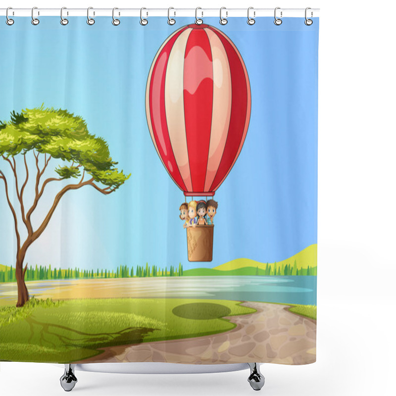 Personality  Kids In A Air Balloon Shower Curtains